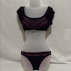 Black and Pink laser cut bikini nation set